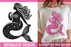 Starry Mermaid Silhouette SVG | Plus Size Ocean Fantasy PNG Product Image 1