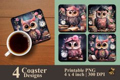 Watercolor Cute Owl Coaster Sublimation Designs Product Image 1