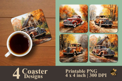 Autumn Old Car Coaster Sublimation Design Product Image 1