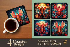 Lobster Illustration Coaster Sublimation Design Product Image 1