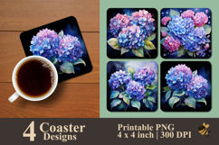 Painting Hydrangeas Flower Illustration Coaster Sublimation Product Image 1