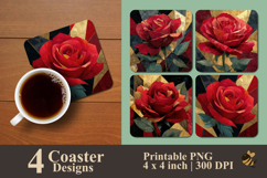Geometric Red Rose Coaster Sublimation Design Product Image 1