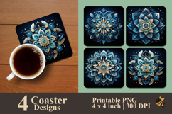 Mandala Mystic Blue Coaster Sublimation Design Product Image 1
