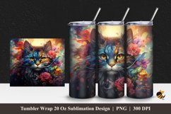 Flowering Cat Tumbler Wrap Sublimation Design 1 Product Image 1