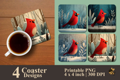 Cute Red Cardinal Coaster Sublimation Design Product Image 1