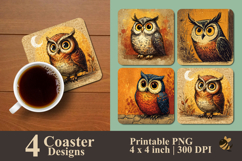 Handdrawn Owl Coaster Sublimation Design Product Image 1
