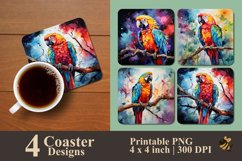 Colorful Macaw Bird Coaster Sublimation Designs Product Image 1