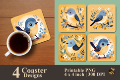 Cute little Cartoon Bird Tree Coaster Sublimation Design Product Image 1