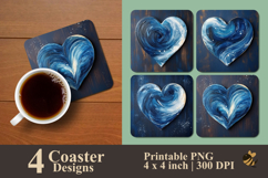 Blue Ocean Heart Coaster Sublimation Design Product Image 1