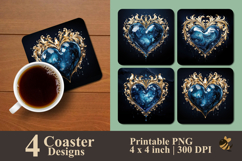 Navy Heart Coaster Sublimation Design Product Image 1