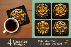 Golden Mandala Flow Coaster Sublimation Design Product Image 1