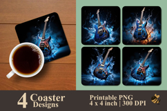 Lightning Guitar Coaster Sublimation Design Product Image 1