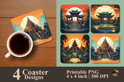 Handdrawn Retro Temple Coaster Sublimation Design Product Image 1