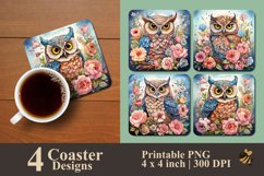 Owl And Flower Illustration Coaster Sublimation Designs Product Image 1