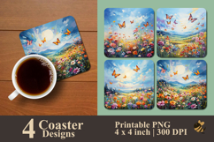 Flying Wild Butterfly Textured Coaster Sublimation Design Product Image 1