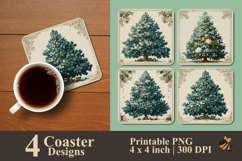 Retro Pine Tree Coaster Sublimation Design Product Image 1