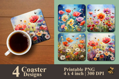 Watercolor Morning Flower Coaster Sublimation Design Product Image 1