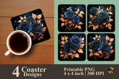 Painting Dark Blue Roses Coaster Sublimation Design Product Image 1