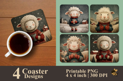 Cozy Winter Sheep Coaster Sublimation Design Product Image 1