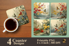 Butterfly Dancing Flowers Coaster Sublimation Design Product Image 1