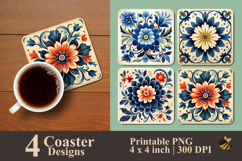 Artistic Flower Tiles Coaster Sublimation Design Product Image 1