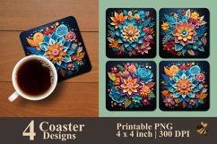 Chalk Florals Coaster Sublimation Design Product Image 1