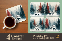 Deer in the Snowfall Coaster Sublimation Design Product Image 1