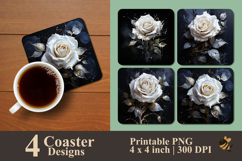 Artistic White Rose Coaster Sublimation Design Product Image 1