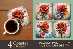 Bright Coral Rose Coaster Sublimation Design Product Image 1