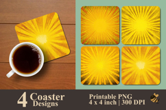 Yellow Sun Rays Coaster Sublimation Design Product Image 1