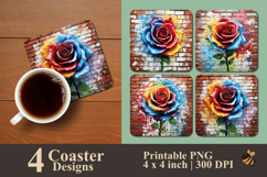 Graffiti Spectrum Rose Coaster Sublimation Design Product Image 1