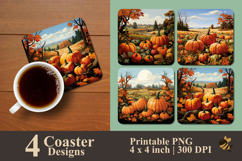 Fall Harvest Pumpkins Coaster Sublimation Design Product Image 1