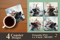 Harbor Giant Cargo Ship Coaster Sublimation Design Product Image 1