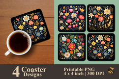 Botanical Chalkstyle Coaster Sublimation Design Product Image 1