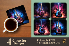 Cosmic Guitar Coaster Sublimation Design Product Image 1