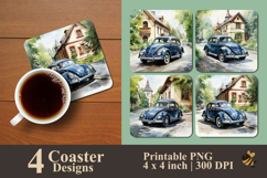 Blue Classic Car Coaster Sublimation Design Product Image 1