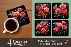 Boquet Of Red Roses Coaster Sublimation Design Product Image 1