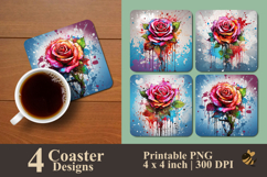 Pastel Rose Splash Coaster Sublimation Design Product Image 1