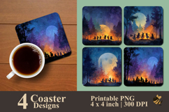 Witch Halloween Party Coaster Sublimation Design Product Image 1