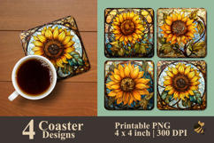 Stained Glass Sunflower Coaster Sublimation Design Product Image 1