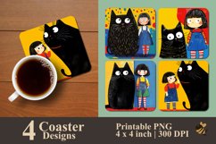 Cute Girl And Cat Coaster Sublimation Designs Product Image 1