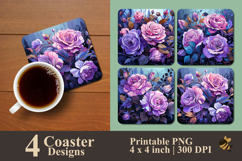 Lavender Rose Illustration Coaster Sublimation Design Product Image 1