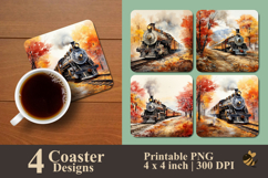 Autumn Locomotive Illustration Coaster Sublimation Design Product Image 1