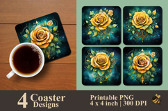Mystical Yellow Rose Coaster Sublimation Design Product Image 1
