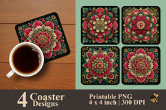 Watermelon Folk Mandala Coaster Sublimation Design Product Image 1