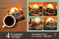 Retro Car In The Desert Coaster Sublimation Designs Product Image 1