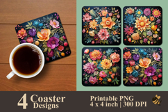 Blooming Chalk Fantasy Coaster Sublimation Design Product Image 1