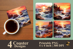 Sunset Cliffside Coaster Sublimation Design Product Image 1
