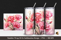 Carnation Flower Tumbler Wrap Sublimation Design 1 Product Image 1