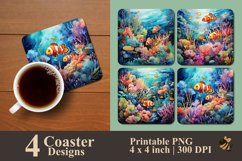 Coral Reef With Clownfish Coaster Sublimation Designs Product Image 1